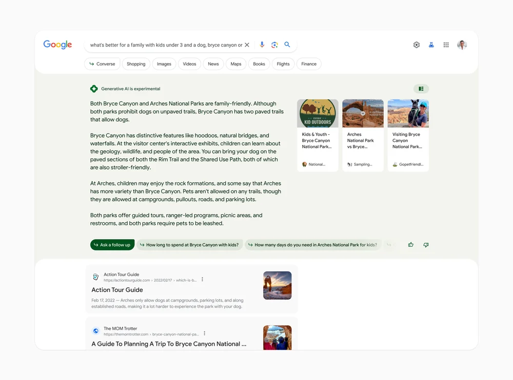 ตัวอย่างของ search generative experience